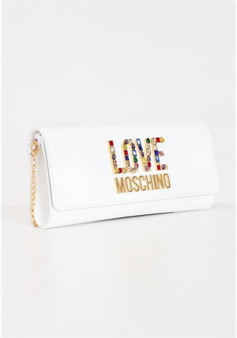 Clutch da donna bianca con catena rhinestone logo LOVE MOSCHINO | JC4335PP0IKJ0100